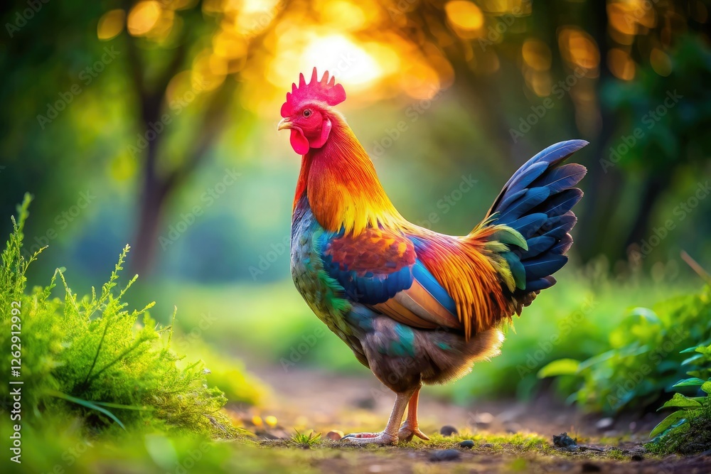 Fototapeta premium Free-range chickens thrive in rural bliss, providing fresh eggs from their idyllic coop.