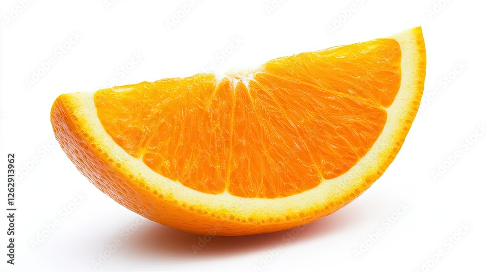 A single orange slice with a balanced composition, showing a fresh and juicy texture, isolated on white. A single orange slice with a balanced composition, showing a fresh and juicy texture, isolated on white.