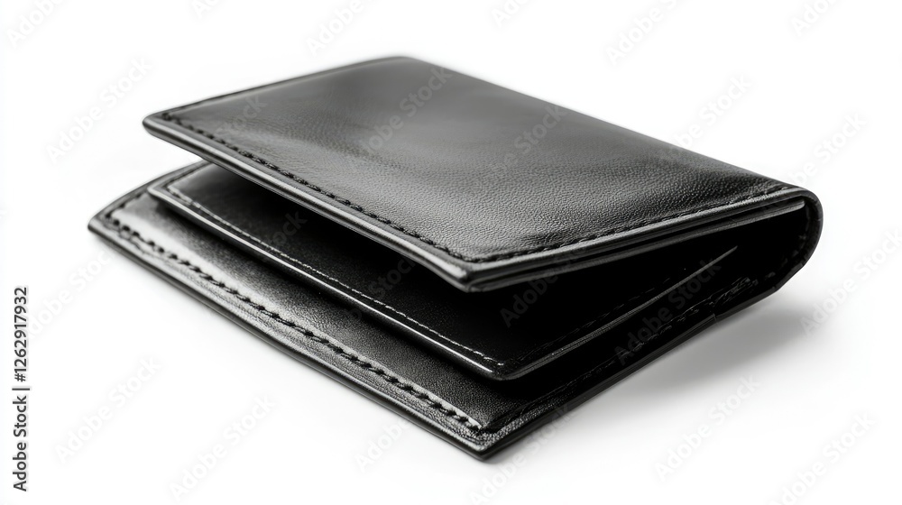 A top-down view of an empty wallet with sleek compartments and no cash or cards inside, isolated on white. A top-down view of an empty wallet with sleek compartments and no cash or cards inside, isolated on white.