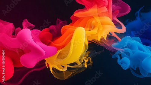 Abstract colorful smoke explosion with vibrant red yellow and blue swirling clouds perfect for artistic digital backgrounds and creative designs.