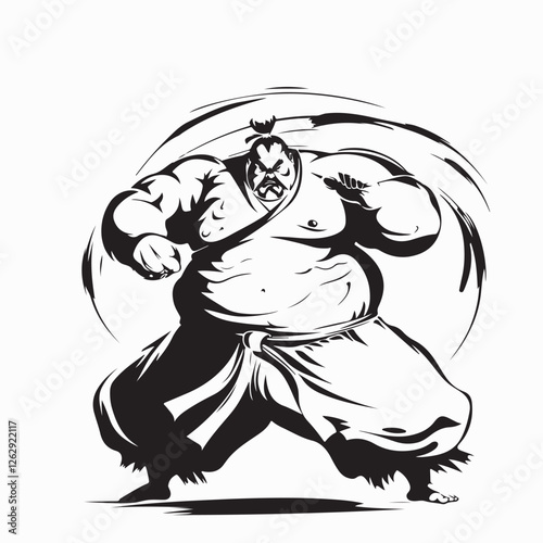 Sumo player vintage Vector Image. Heavy weight wrestler Stock Vector Images.