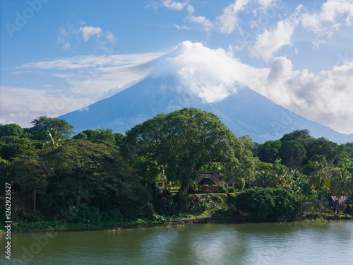 Green lake shore of Ometepe island photo