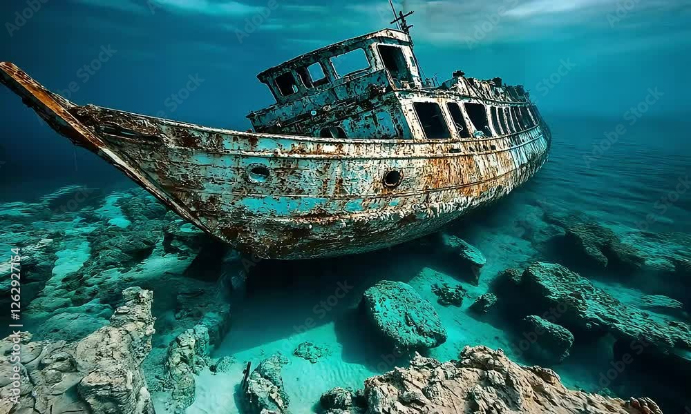 Sunken Ship Resting at the Bottom of the Gulf Sea Sunken Ship Resting at the Bottom of the Gulf Sea