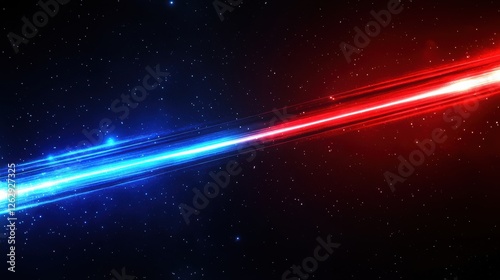 Red and blue light streaks create a dynamic motion blur effect on a black background, evoking speed and futuristic digital art concepts