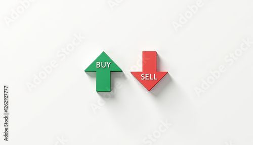 Free Download Minimalist design of green Buy arrow pointing upward and red Sell arrow pointing downward on a plain white background - GFXLoad