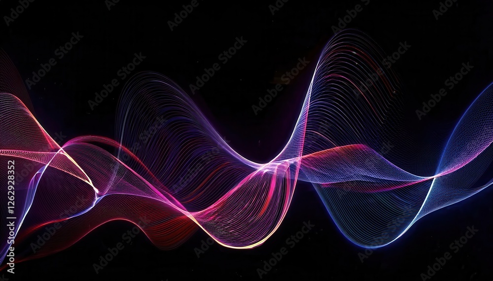 vibrant neon light wave pattern on black background, abstract energy flow with glowing curves for futuristic digital design vibrant neon light wave pattern on black background, abstract energy flow with glowing curves for futuristic digital design
