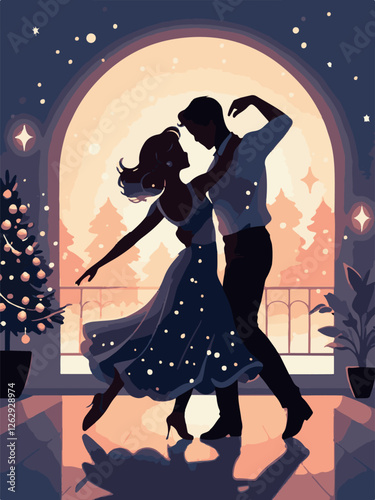 a couple in love dances a waltz under the tree