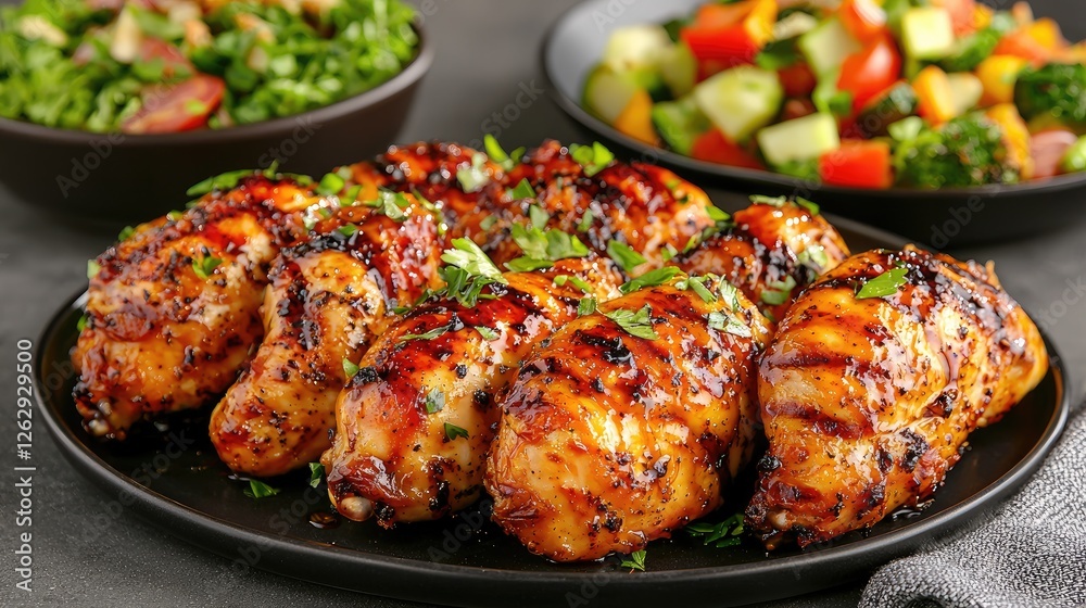 Grilled chicken drumsticks with side salads Grilled chicken drumsticks with side salads