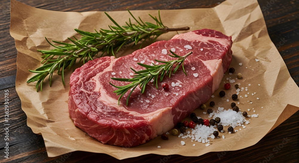 Juicy Ribeye Steak with Rosemary and Spices Ready to Grill Juicy Ribeye Steak with Rosemary and Spices Ready to Grill