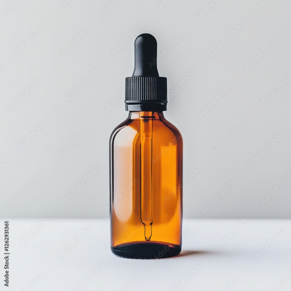 Fototapeta premium Amber Glass Dropper Bottle on White Background