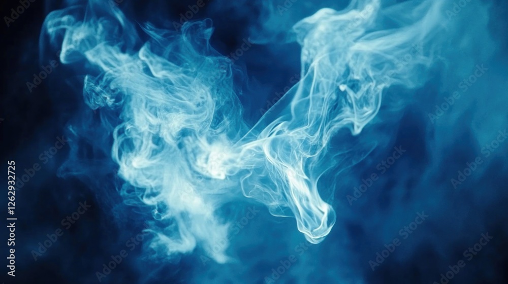 Ethereal blue smoke swirling gracefully against a dark background. Ethereal blue smoke swirling gracefully against a dark background.
