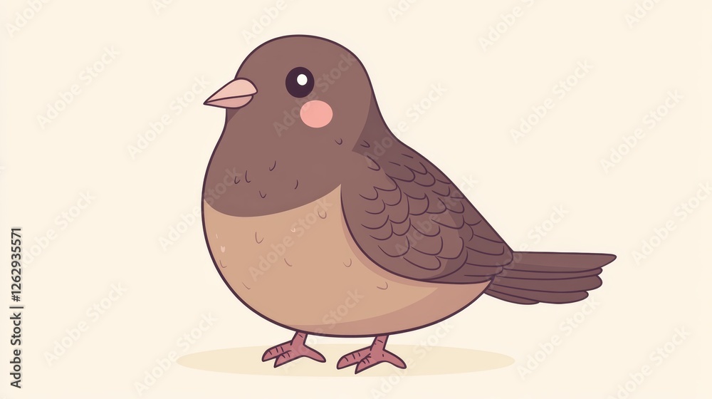 Fototapeta premium Flat style illustration of a cute pigeon with soft brown feathers and pink cheeks, ideal for nature-themed designs, bird lovers, and whimsical animal illustrations.