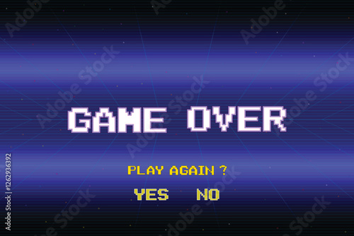 GAME OVER PLAY AGAIN YES, NO .pixel art .8 bit game. retro game. for game assets in vector illustrations.