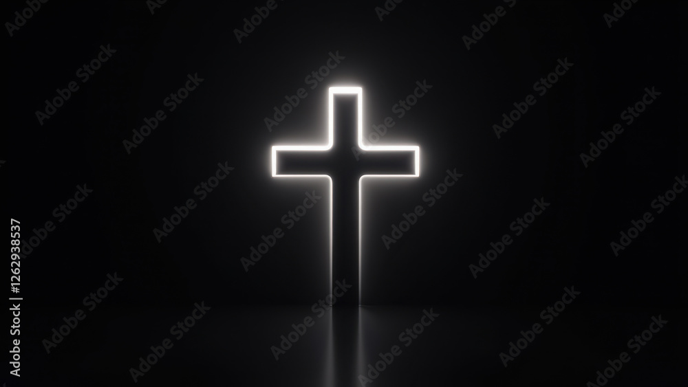 Obraz premium A nighttime image featuring a cross illuminated against the dark sky, symbolizing Christian faith.
