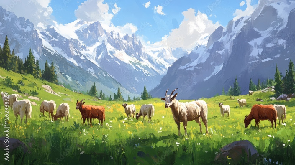 Obraz premium goat farming in the meadow