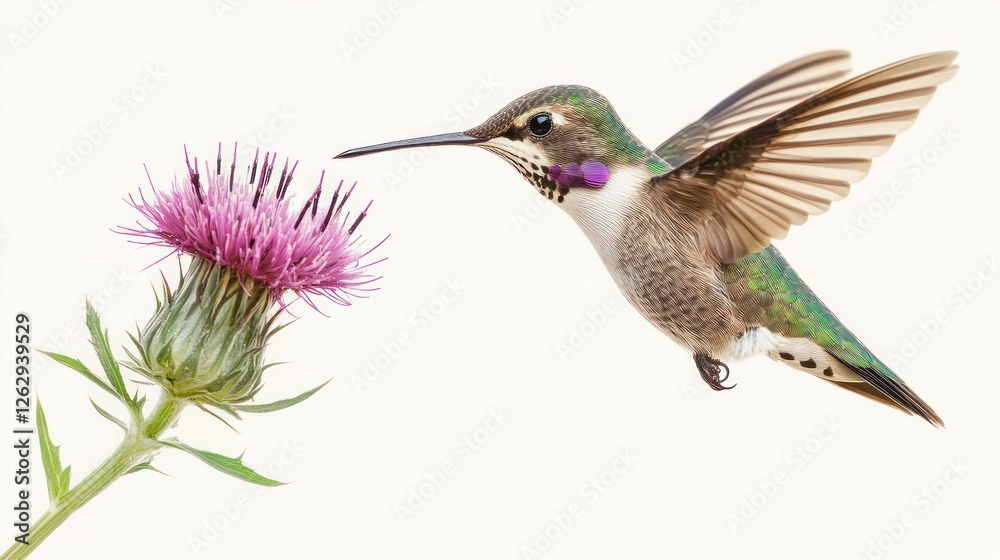 Fototapeta premium Hummingbird and Thistle: A Moment of Grace