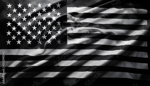 monochrome american flag with fabric texture, abstract usa symbol, black and white patriotic background for design