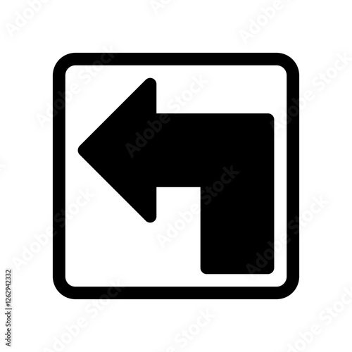 Black Left Turn Symbol Inside a Square Shape Outline