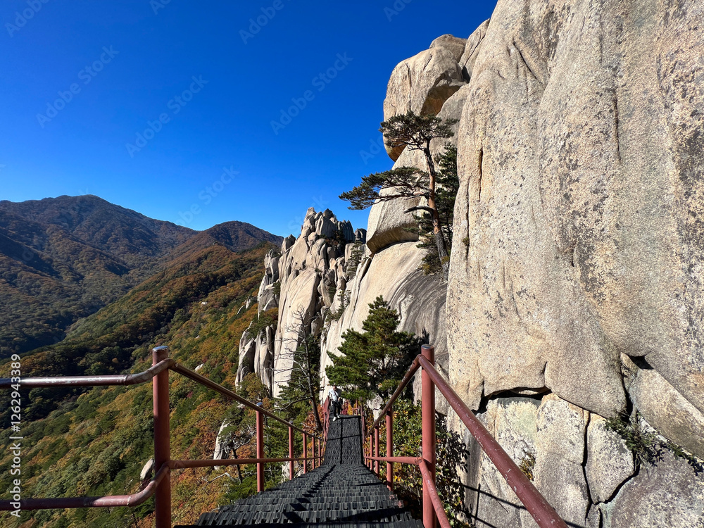 Stairs at mountain range at Seoraksan national park