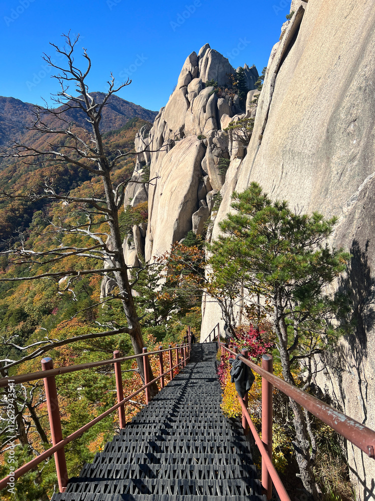 Stairs at mountain range at Seoraksan national park
