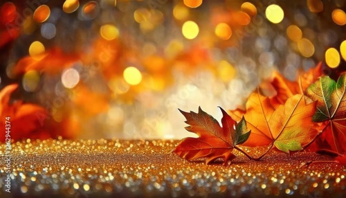 golden autumn maple leaves on sparkling bokeh background, festive fall decor, perfect for seasonal design