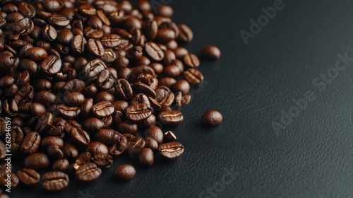 A close-up of coffee beans spilling onto a wooden table,