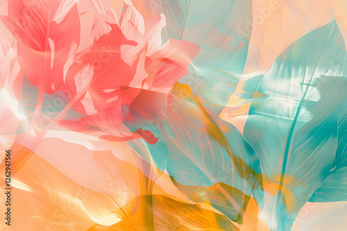 Abstract floral composition with vibrant colors and soft textures, creating a serene atmosphere