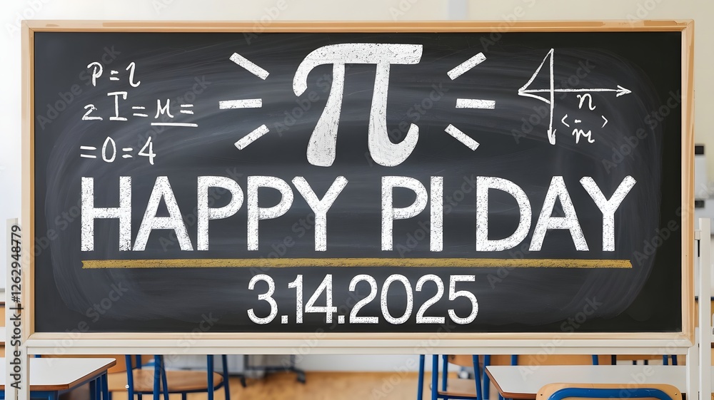Fototapeta premium Happy Pi Day Chalkboard Design with Pi Symbol