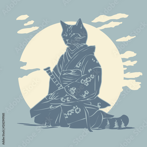 Samurai Cat Warrior - Vector Illustration