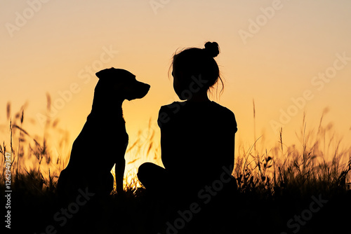 girl with a dog silhouette