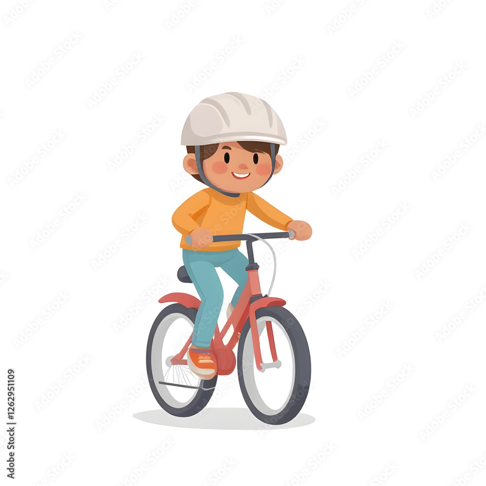 Naklejka premium Boy Riding Bicycle with Helmet