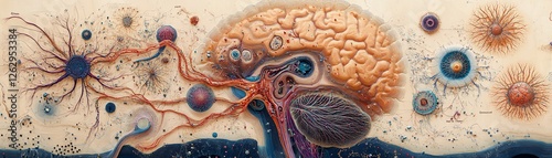 A scientific representation of the hypothalamus and limbic systems role in emotions and behaviors, with neural pathways and biological data visualization photo