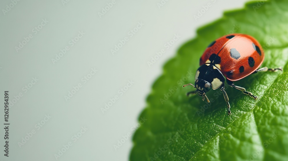 Fototapeta premium Ladybug on a Green Leaf: A Macro Photography Showcase