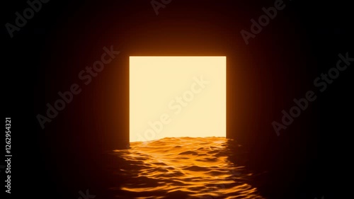 Gentle ocean waves reflecting a bright glowing frame with space for titles, text or logos in a seamless loop.

