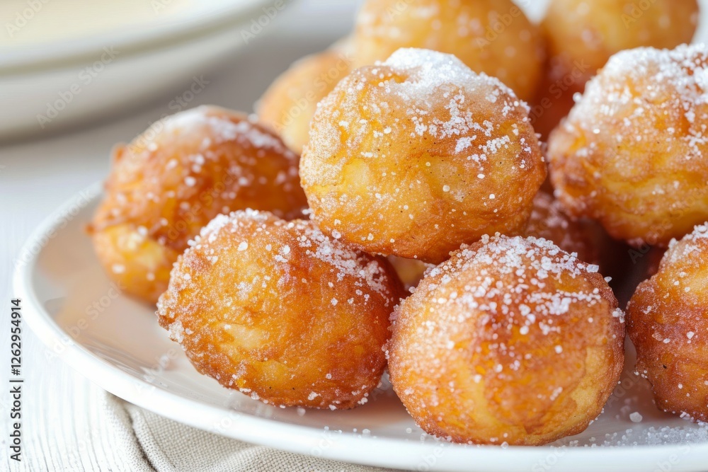 Powdered sugar doughnuts on wooden table. Neural network AI generated Powdered sugar doughnuts on wooden table. Neural network AI generated