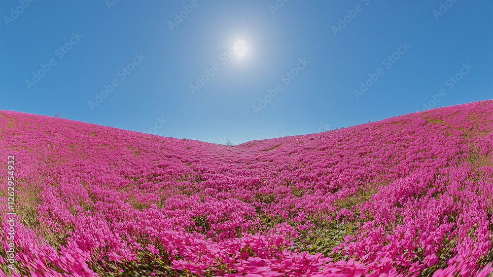 Obraz premium 芝桜が広がる公園、遠近感を活かした春の絶景