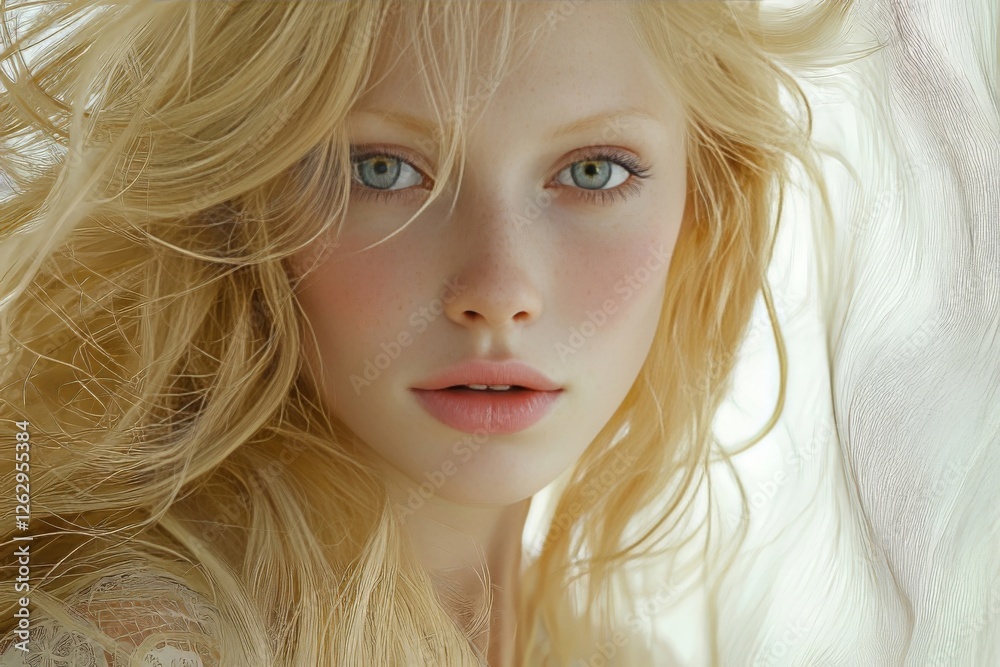 Naklejka premium Serene Blonde Woman with Flowing Hair