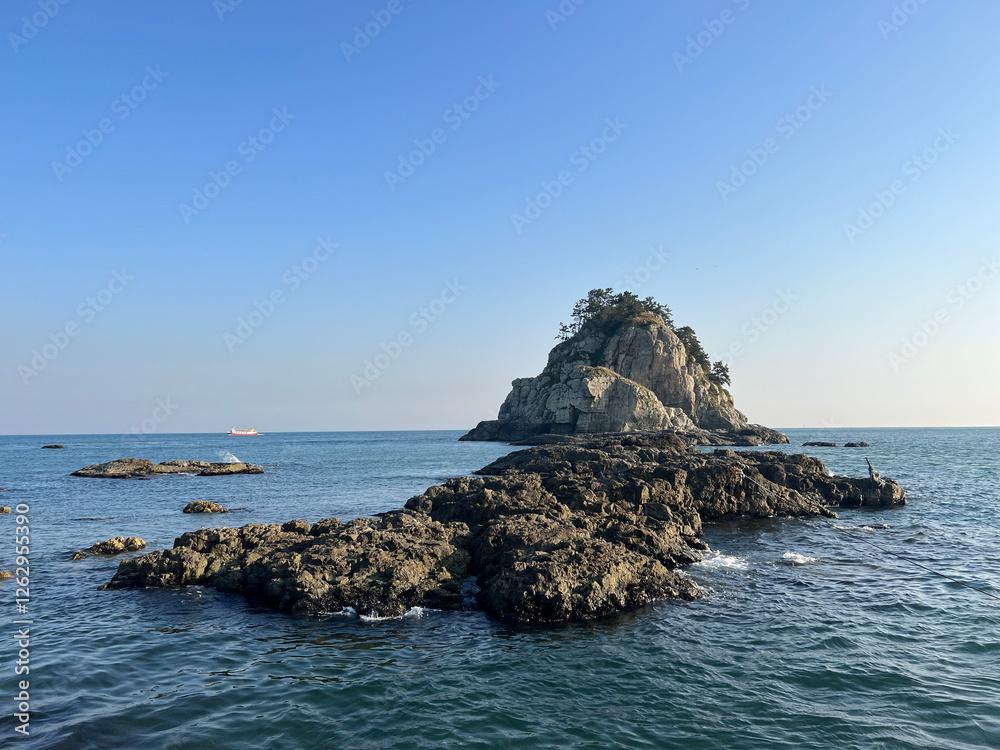 Coastal scenery around Oryukdo Skywalk in Busan