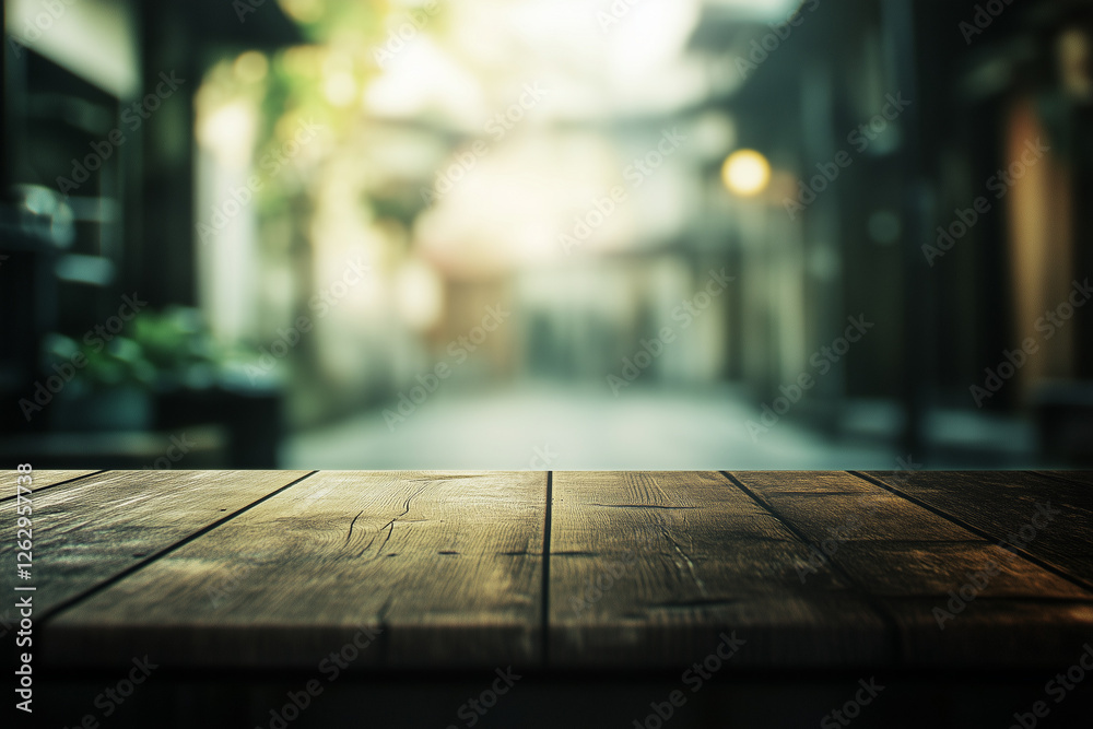Empty wooden table space platform
