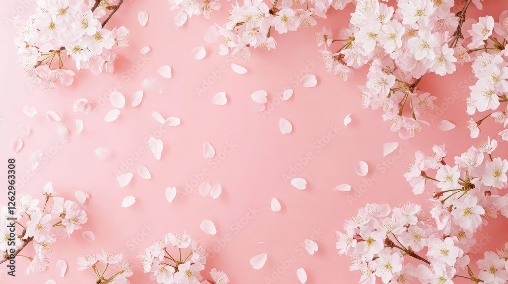 Fototapeta premium Delicate Cherry Blossom Petals on Soft Pink Background
