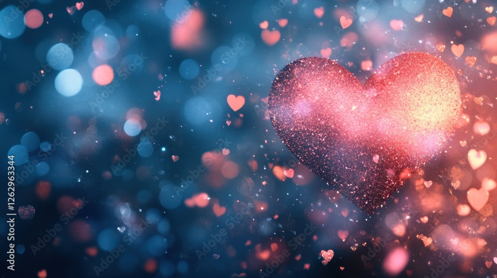 Pastel red heart background, with twilight indigo sparkles, confetti, and abstract flowing textures Pastel red heart background, with twilight indigo sparkles, confetti, and abstract flowing textures
