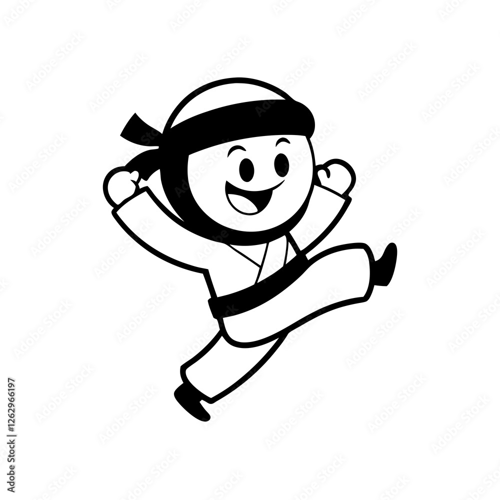 The karate character performing a jumping kick The karate character performing a jumping kick