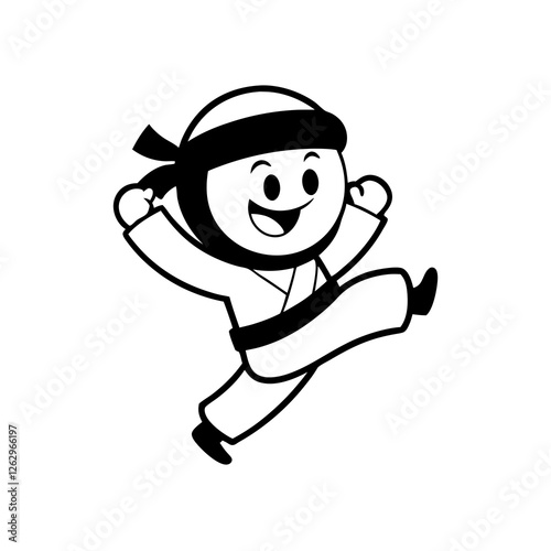 The karate character performing a jumping kick 