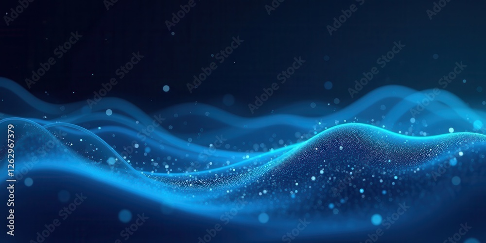 Abstract Wave Background with Blue Particles Floating in Motion