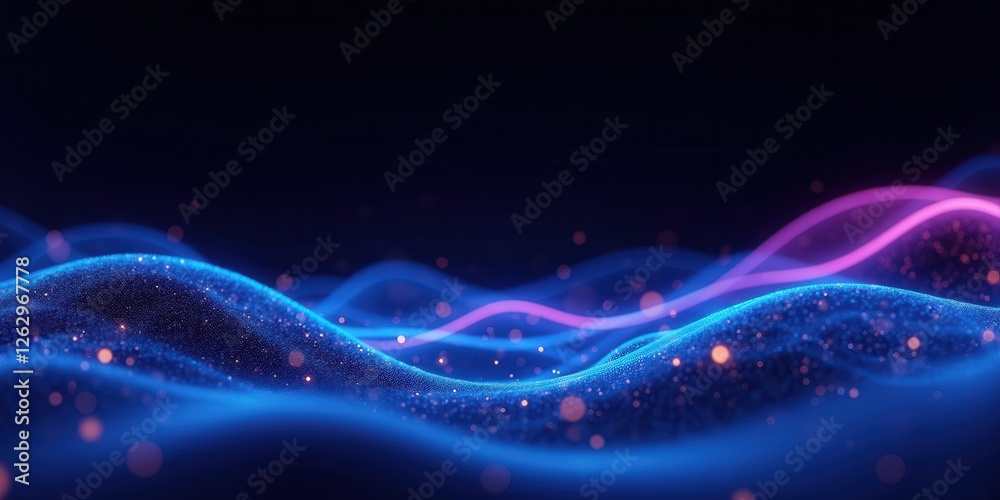 Fototapeta premium Vibrant Abstract Tech Background with Flowing Waves and Light Particles
