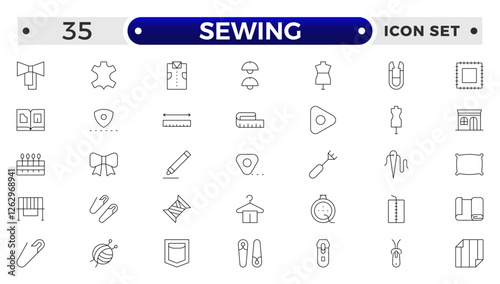 Simple Set of Sewing outline icon, knitting and cloth repair Related Vector Line Icons. Contains thin Icons as Leather, Thimble, Needle and more.Sewing equipment and needlework line icons set.