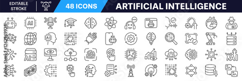 Artificial Intelligence icon set with Editable Stroke. Linear style.