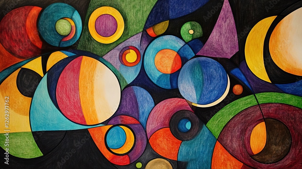 Fototapeta premium A colorful abstract drawing of various shapes and circles