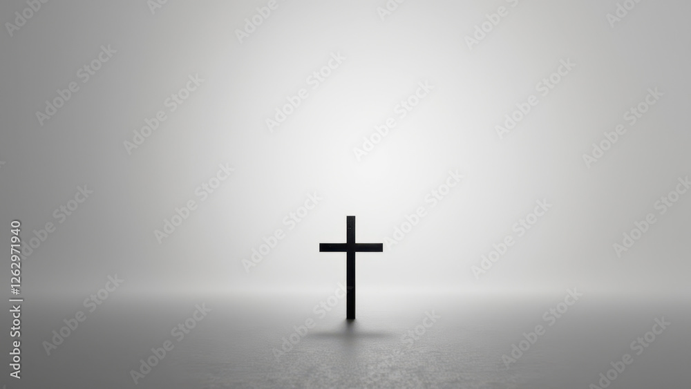 Cross at center in a gray background, symbolizing Christianity. Cross at center in a gray background, symbolizing Christianity.