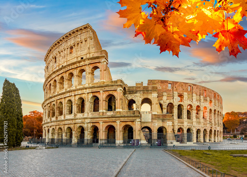 Photography Ancient Colosseum (Coliseum) building in autumn, Rome, Italy